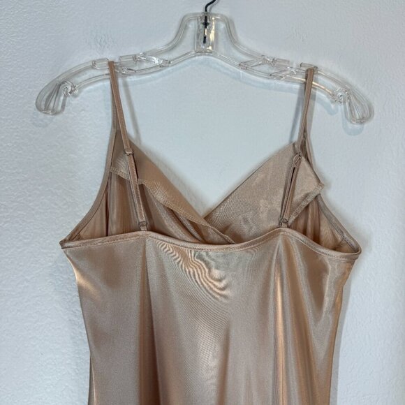 Bebe Gold Satin Slip Dress Cocktail Party  Cowl Neck Y2K Style Large - Picture 8 of 12